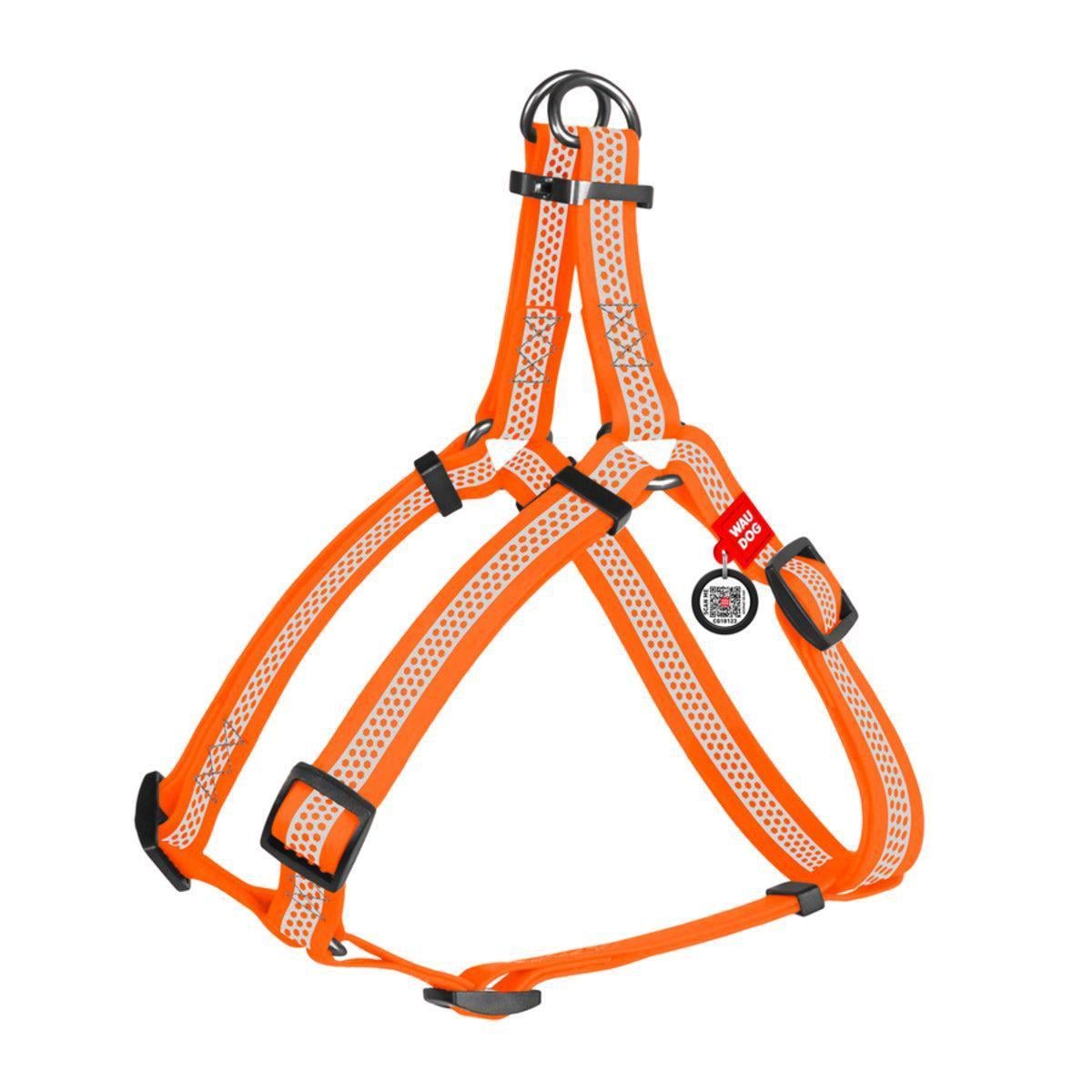 Шлей для собак Waudog Waterproof с QR-паспортом/светоотражающая L 25 мм х 60-90 см Оранжевый (26622910)