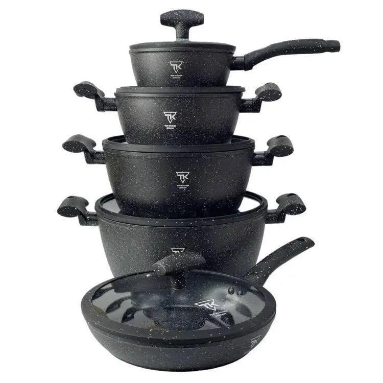 Набір посуду для індукції Top Kitchen TK-00100 з гранітним покриттям 10 предметів Чорний (2480472494) Набір посуду для індукції Top Kitchen TK-00100 з гранітним покриттям 10 предметів Чорний (2480472494)