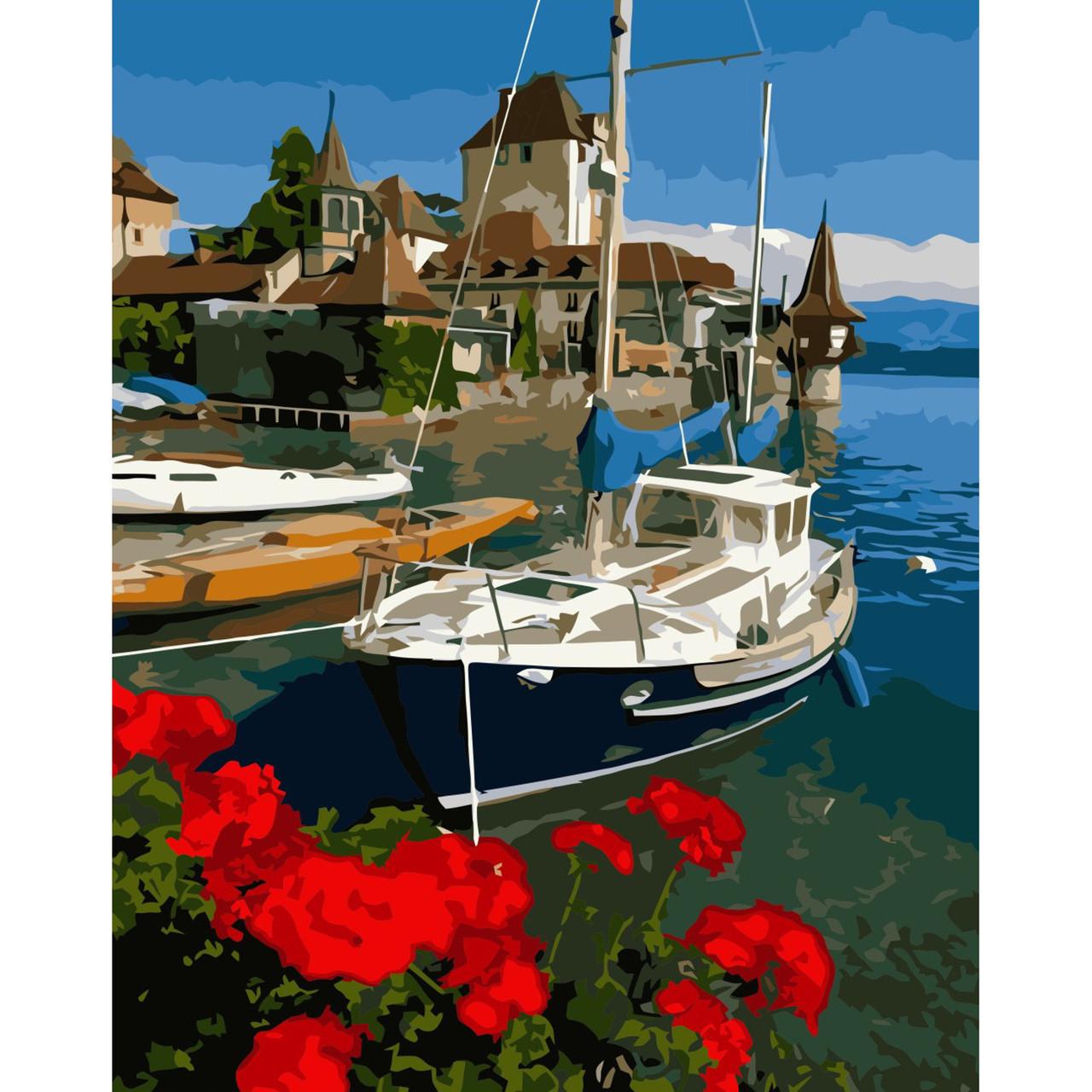 Картина по номерам Strateg Премиум Яхта в Греции с лаком 40х50 см (VA-3356)