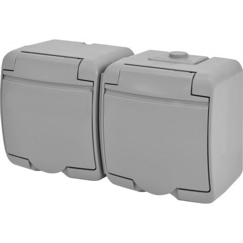 Розетка двойная ETI с крышкой Schuko RHE-2s-SR IP54 Серый (4668072) - фото 1