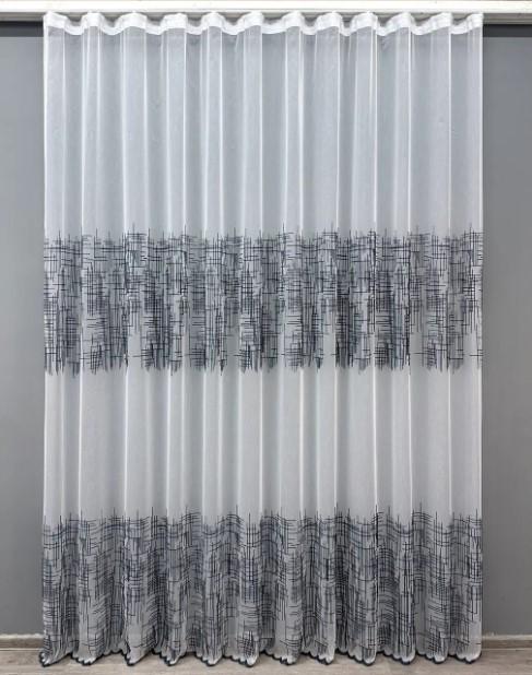 Тюль бамбук с вышивкой Белый/Синий (1562т)