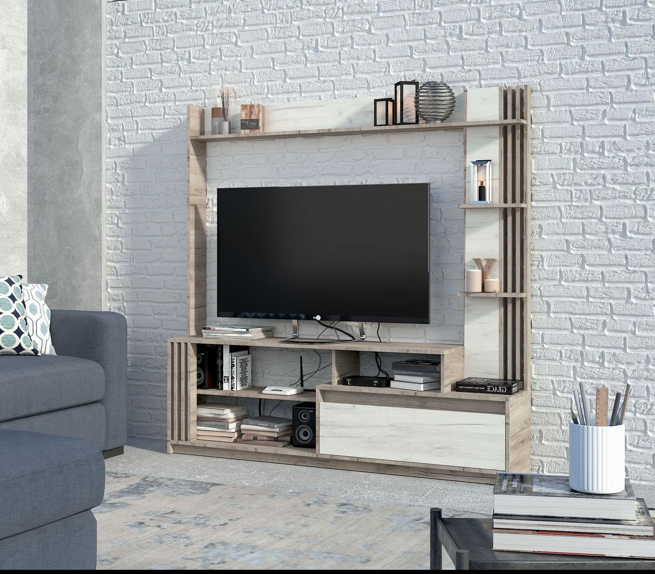 Стiнка в вiтальню Майстер Форм Брайт лівостороння 170х32,5х170 см Дуб крафт сірий/Дуб крафт білий (22981583)