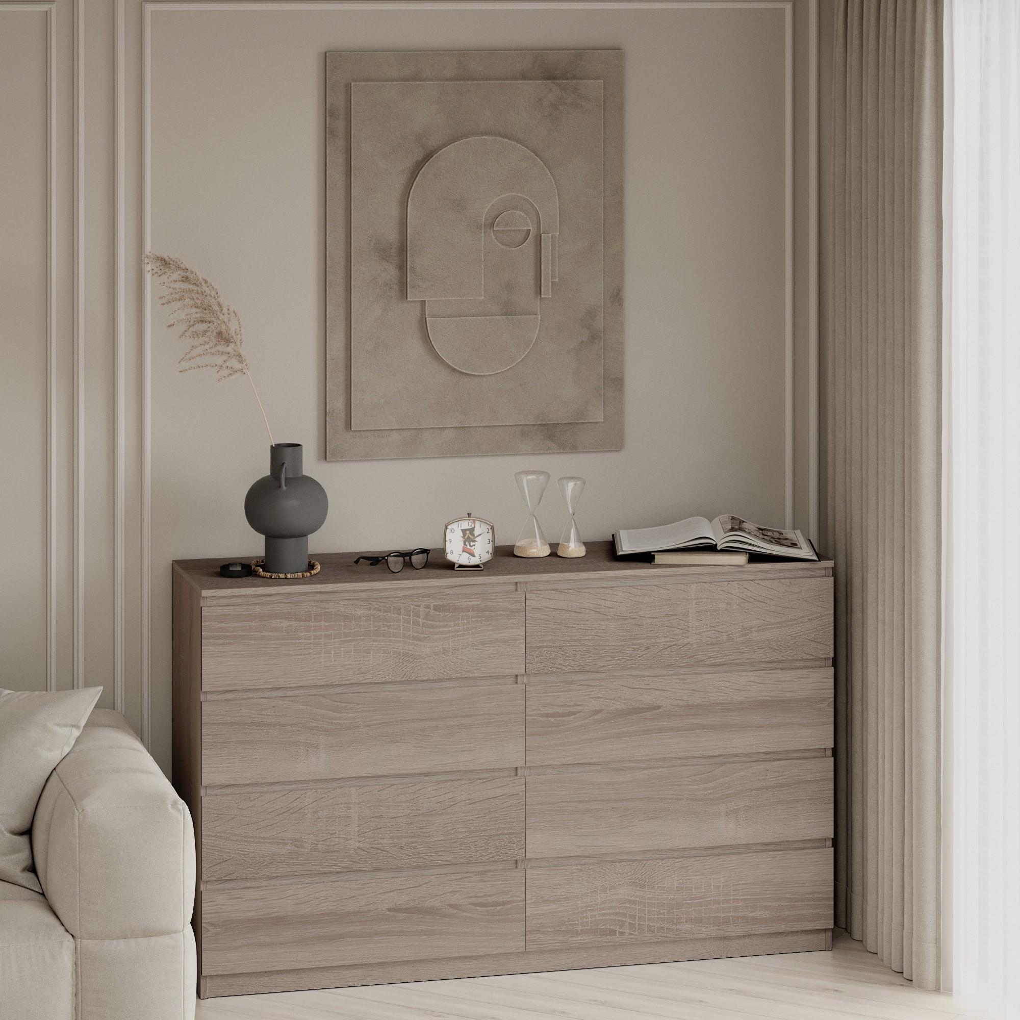 Комод на 8 шухляд без ручок Line KF8 1400x450x1035 мм Дуб Сонома Трюфель