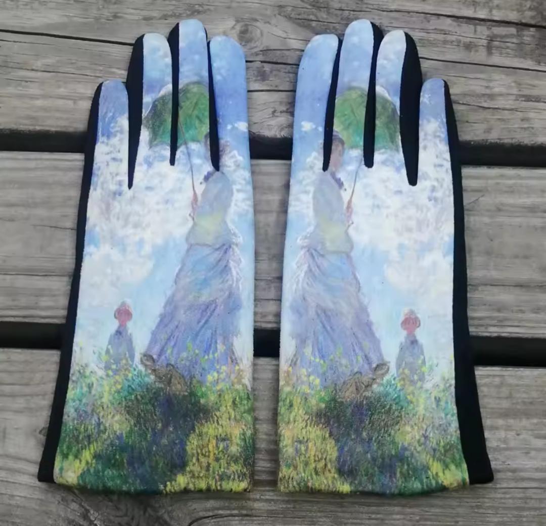 Рукавички теплі з художнім принтом Моне (00088)