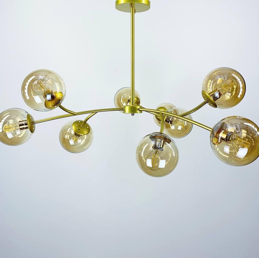 Светильник современный подвесной на 9 янтарных плафонов с поворотными рожками (K 21 SGD AM)