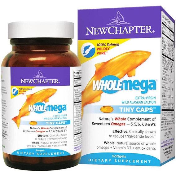 Жир лосося New Chapter Wholemega Extra-Virgin Wild Alaskan Salmon Whole Fish Oil Tiny Caps 500 мг 90 Softgels
