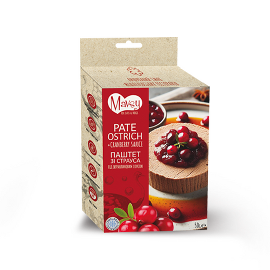 Лакомство для собак Mavsy Freeze dried PATE OSTRICH WITH CRANBERRY SAUCE паштет из страуса под клюквенным соусом от 3-х месяцев 50 г (24624879)