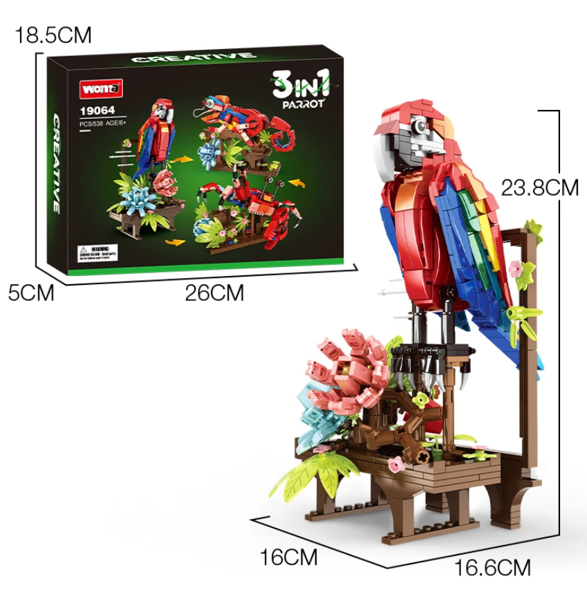Конструктор дитячий Woma Папуга Хамелеон Краб 3в1 538 деталей - фото 2