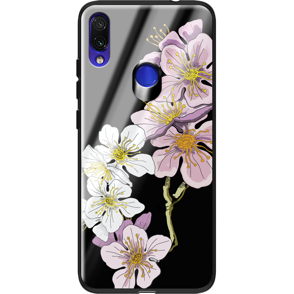 Чехол Boxface Xiaomi Redmi Note 7 Cherry Blossom Черный силикон со стеклом (36202-cc4-37748)