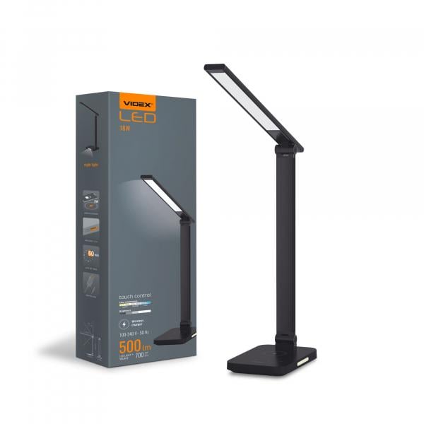 Лампа настiльна Videx з бездротовою зарядкою VL-TF17B/18 W/1800-6500 K