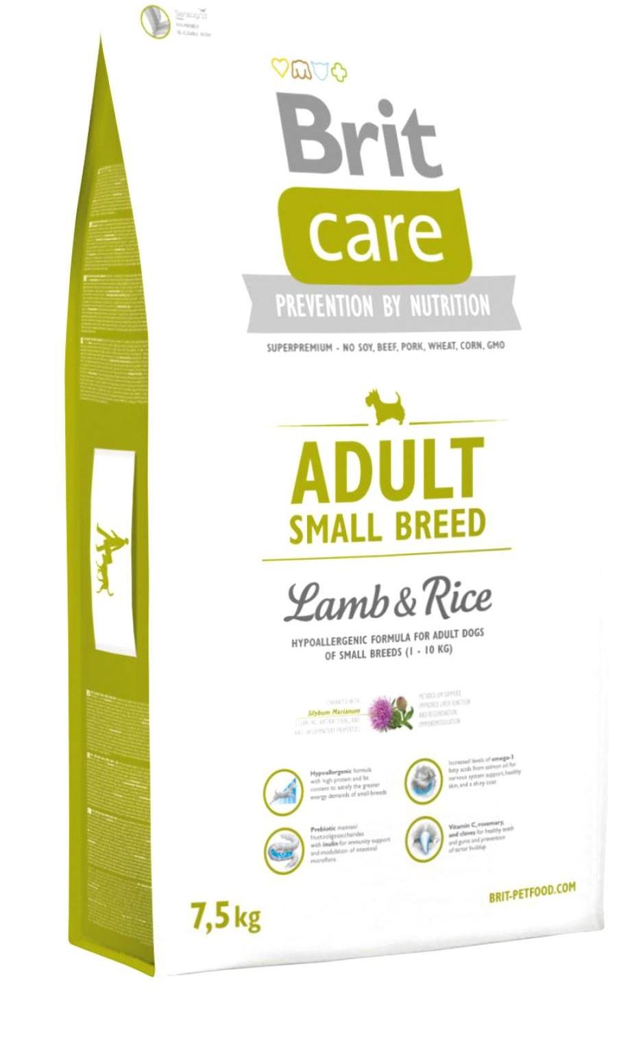 Корм Brit Care Small Breed Lamb&Rice с рисом и ягненком для взрослых собак мелких пород 7,5 кг