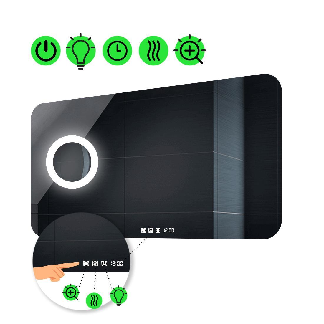 Зеркало с LED подсветкой Ornela с тремя сенсорами/часами/подогревом и линзой с подсветкой 100x60 см (Ornelag119) Зеркало с LED подсветкой Ornela с тремя сенсорами/часами/подогревом и линзой с подсветкой 100x60 см (Ornelag119)