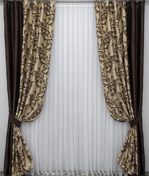 Комплект штор блекаут 1,4х2,7 м 2 шт. Коричневый/Бежевый (014дк/1166-101шБ)