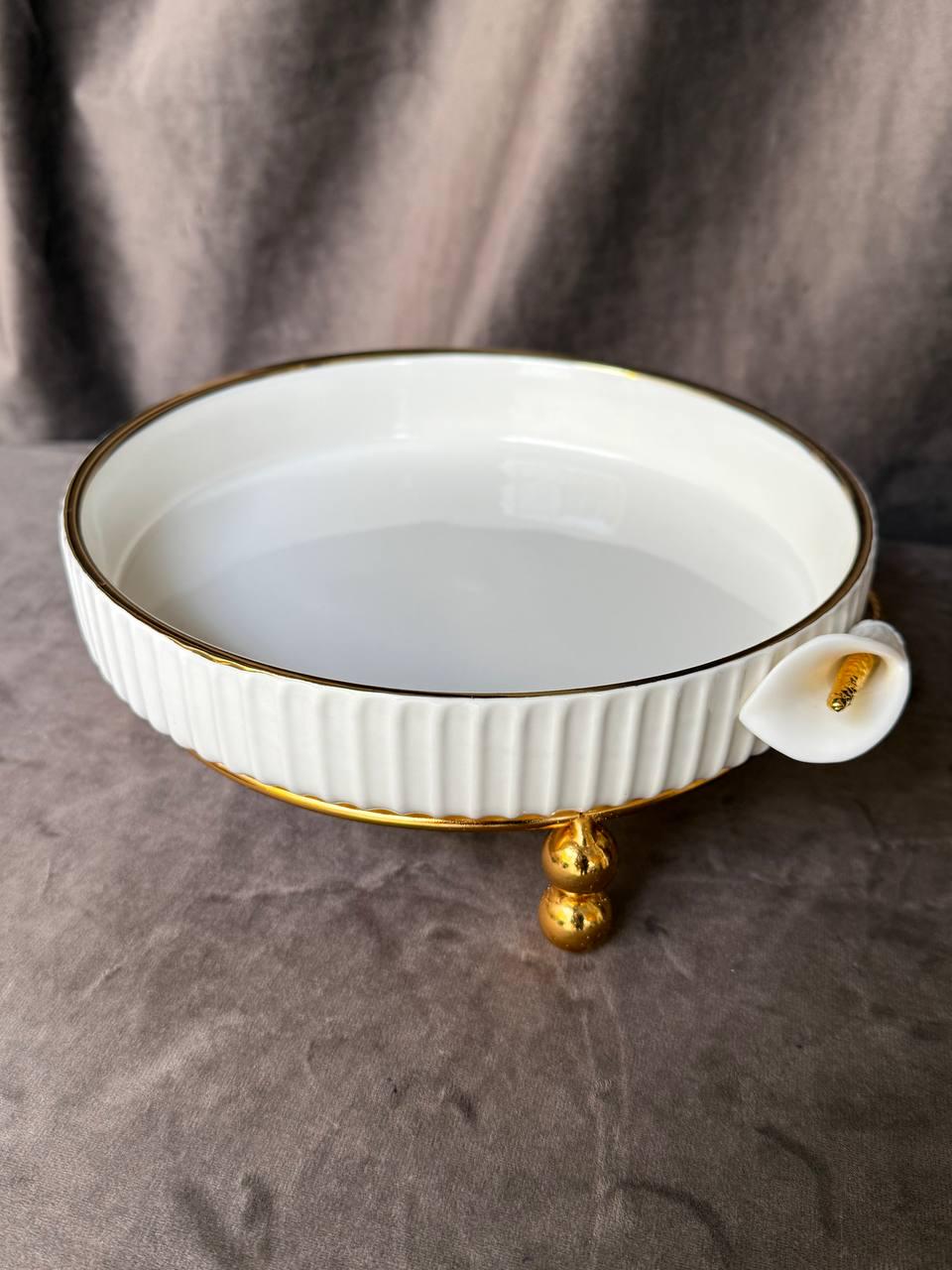 Фруктовница Yiwu LB-1571BH фарфоровая 22 см Белый с золотым (33539363)