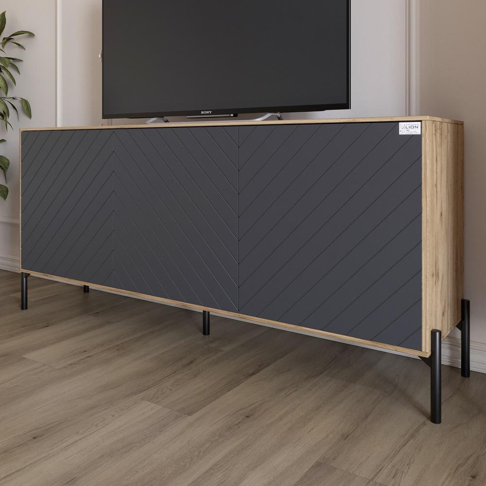 Тумба под телевизор Lion Амарант с черными металлическими ножками 168x40x76,5 см Дуб Аппалачи/Графитный (000-000-2356)