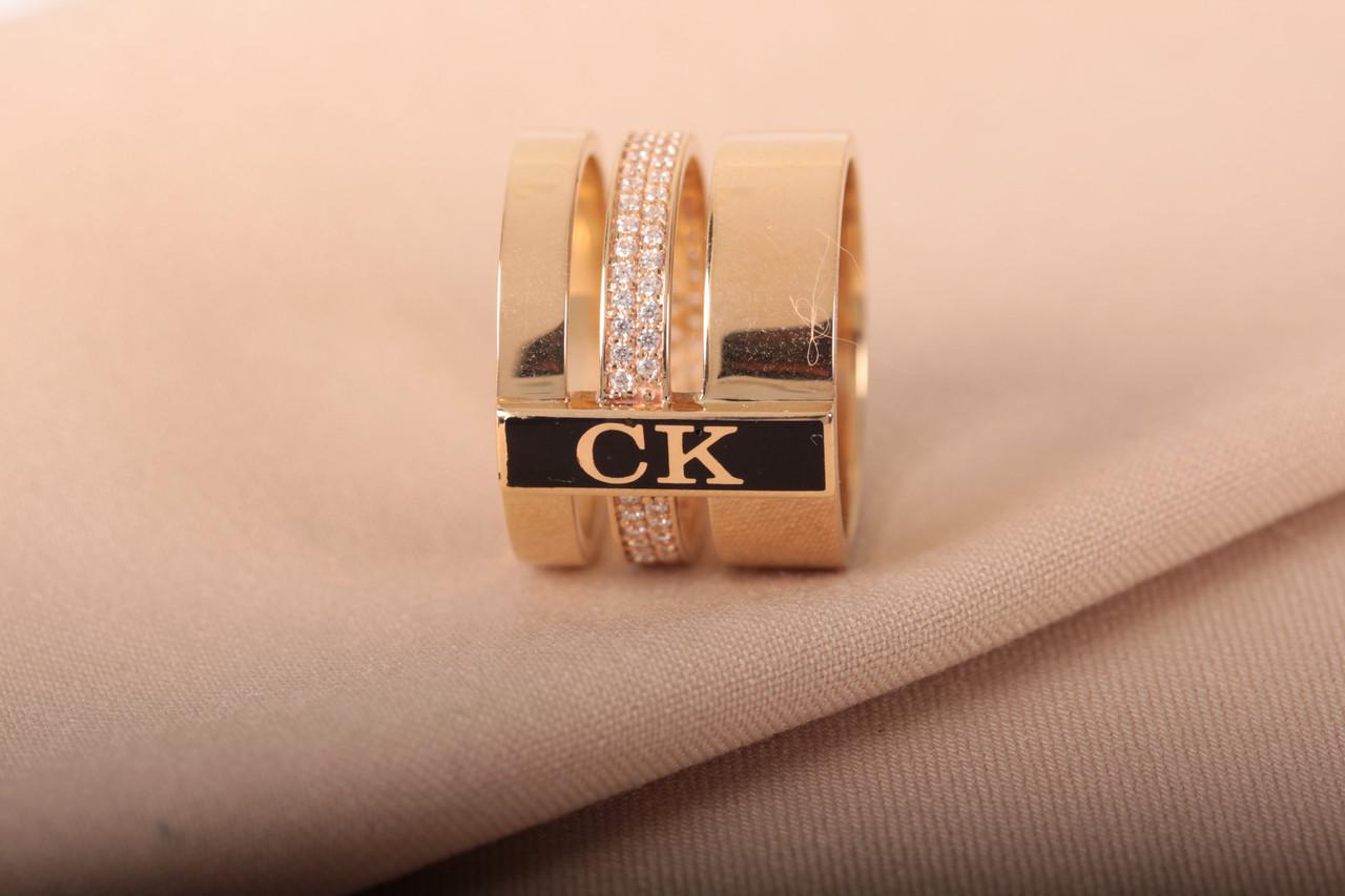 Каблучка з жовтого золота з фіанітами та емаллю р. 21,5 (2244034220)