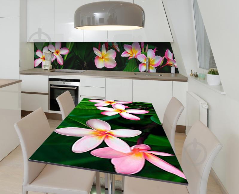 Наклейка 3Д виниловая на стол Zatarga «Тропические цветочки» 650х1200 мм для домов, квартир, столов, кофейн, Наклейка 3Д виниловая на стол Zatarga «Тропические цветочки» 650х1200 мм для домов, квартир, столов, кофейн,