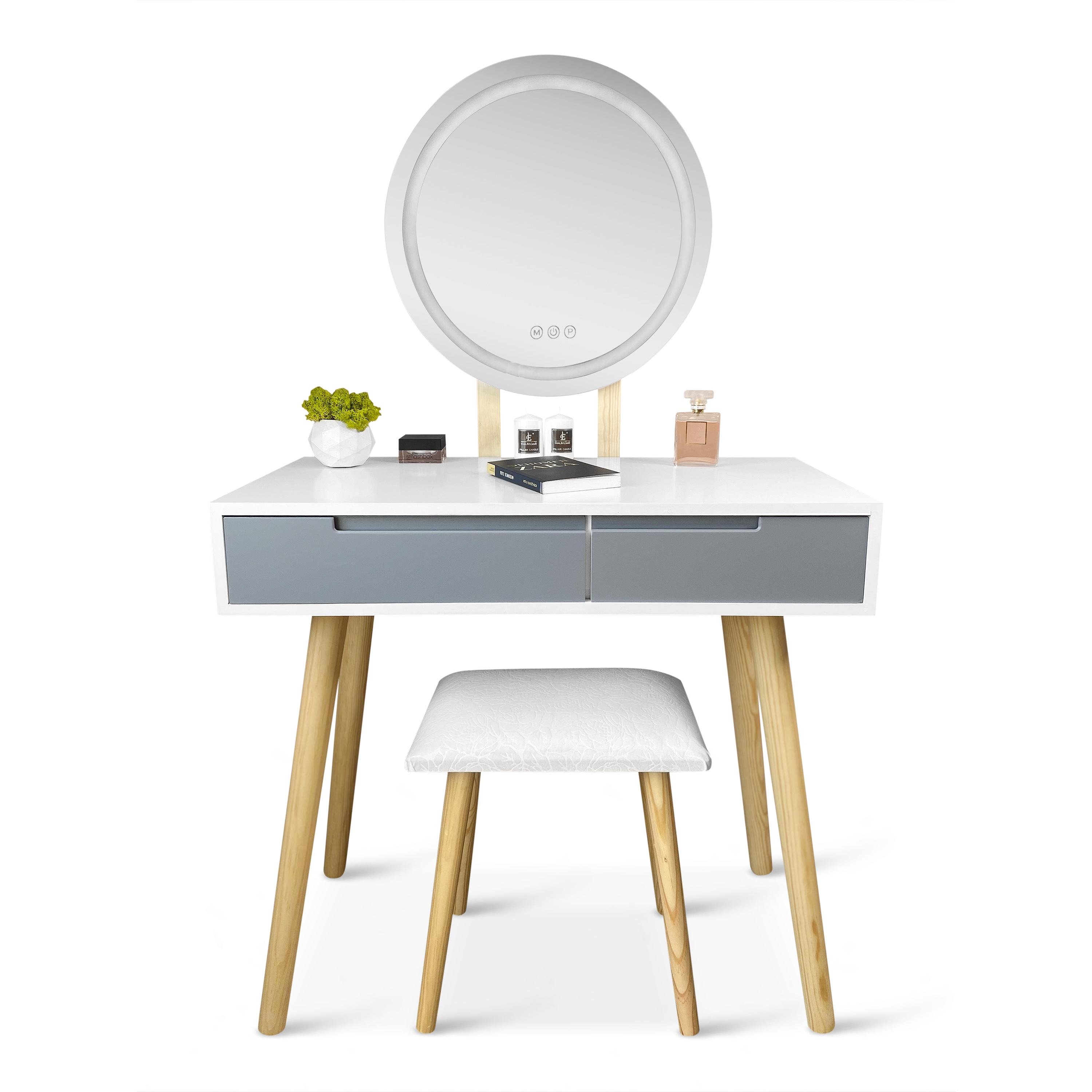 Туалетний столик з дзеркалом Homart Mondi з підсвіткою та табуретом Білий (9366) - фото 7 Туалетний столик з дзеркалом Homart Mondi з підсвіткою та табуретом Білий (9366) - фото 7