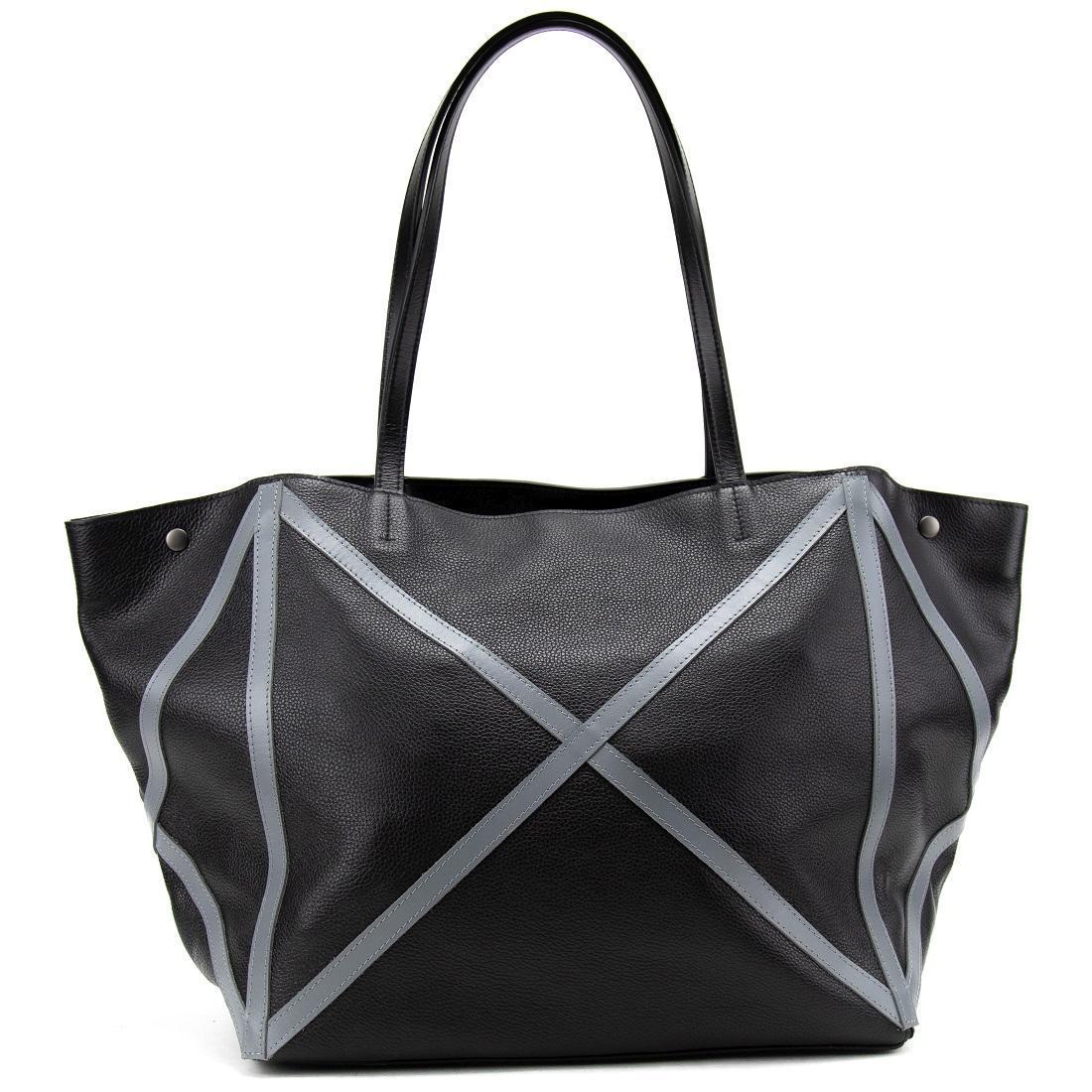 Шопер женский кожаный Tavinchi CH-4835AG-FL Черный с серыми швами (2768688447)