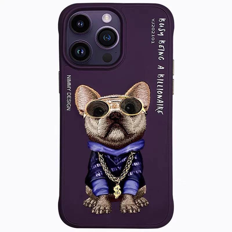 Чехол на iPhone 14 Pro 3D Swag Dog, защитный, кожаный, вышитый, Фиолетовый