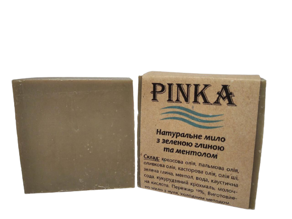 Мыло натуральное Pinka с зеленой глиной и ментолом противовоспалительное тонизирующее ручной работы 100 г (1358324611) Мыло натуральное Pinka с зеленой глиной и ментолом противовоспалительное тонизирующее ручной работы 100 г (1358324611)