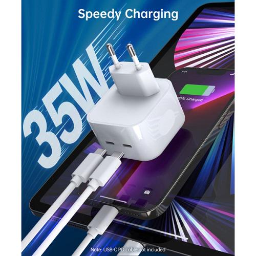 Зарядное устройство для Choetech Q5008-EU-WH 2хUSB-C 35W PD QC3.0 Q5008 Белый (568710) - фото 3