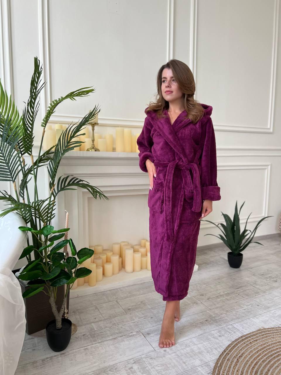 Халат женский на запах капюшон L Фиолетовый (Д-al-halat-012-03) - фото 2 Халат женский на запах капюшон L Фиолетовый (Д-al-halat-012-03) - фото 2