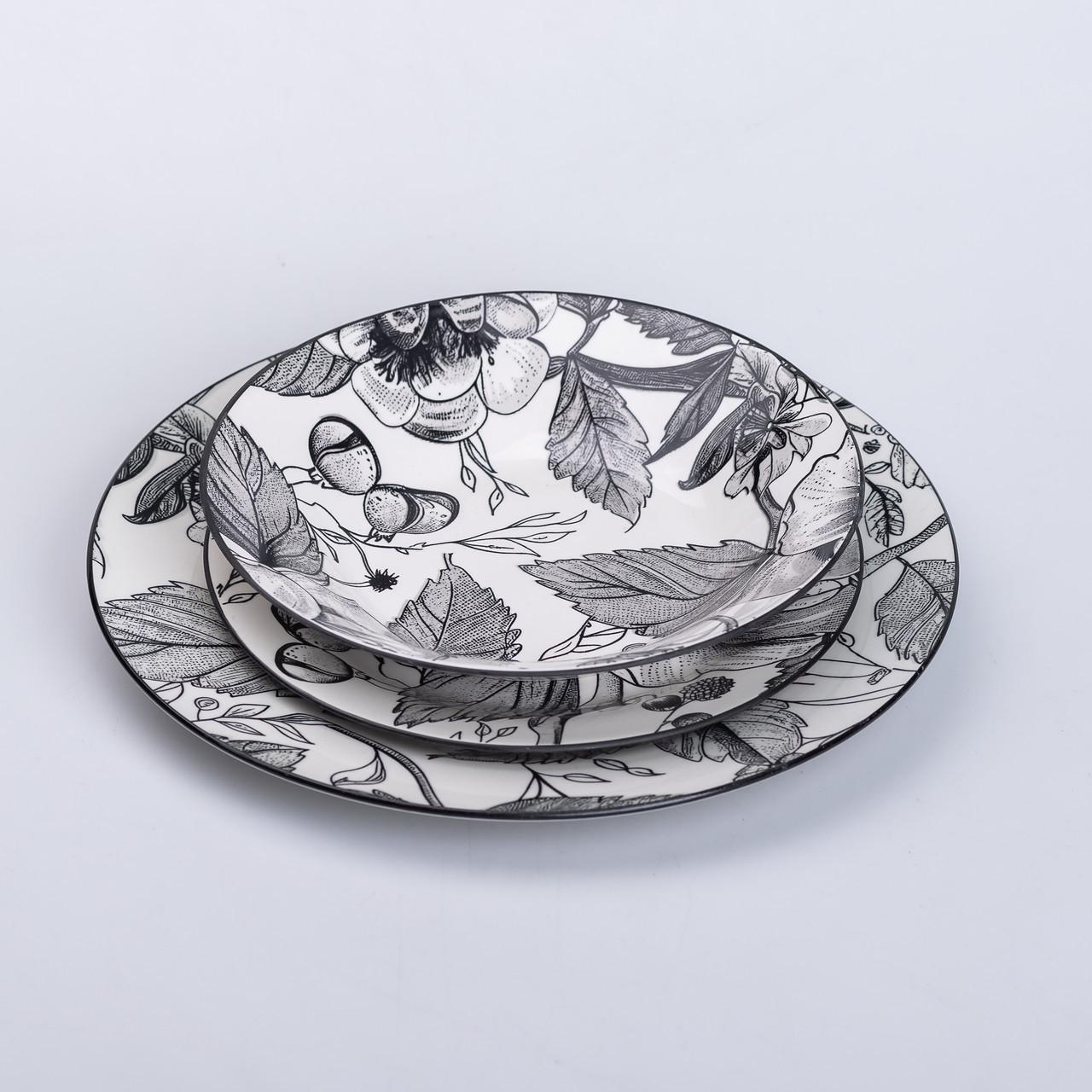 Столовий сервіз малюнком Квітів керамічний на 6 персон 18 тарілок Білий - фото 5 Столовий сервіз малюнком Квітів керамічний на 6 персон 18 тарілок Білий - фото 5