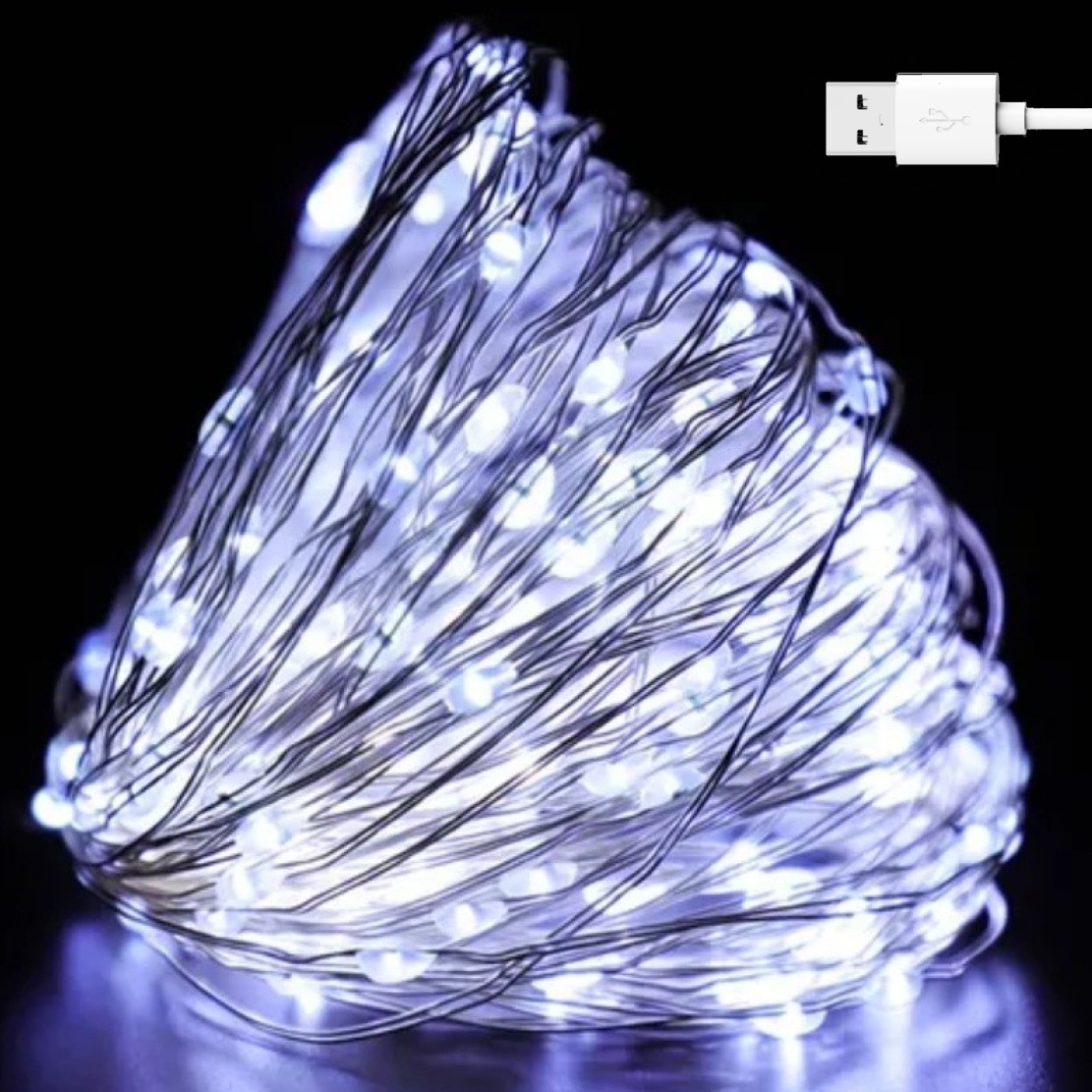 Гирлянда нить Роса от USB 8 режимов 500 LED IP44 50 м Білий - фото 1 Гирлянда нить Роса от USB 8 режимов 500 LED IP44 50 м Білий - фото 1