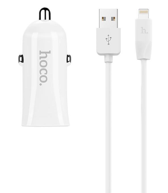 Адаптер автомобильный Hoco Lightning cable Z12 2xUSB 2,4A White Адаптер автомобильный Hoco Lightning cable Z12 2xUSB 2,4A White
