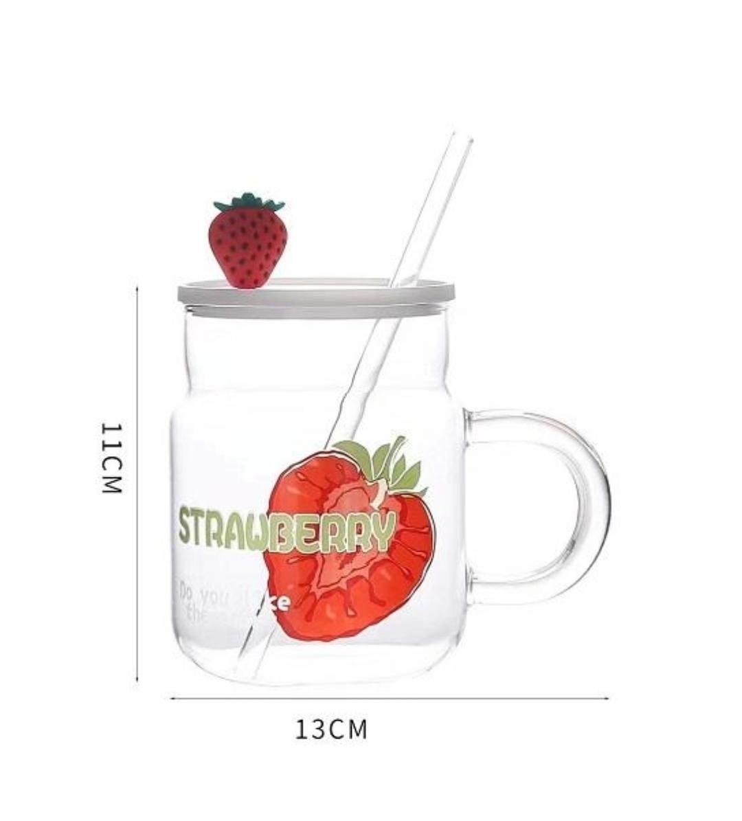 Чашка Stenson YG01191 Fruits Strawberry з кришкою та трубочкою скло 400 мл (17841418) - фото 3