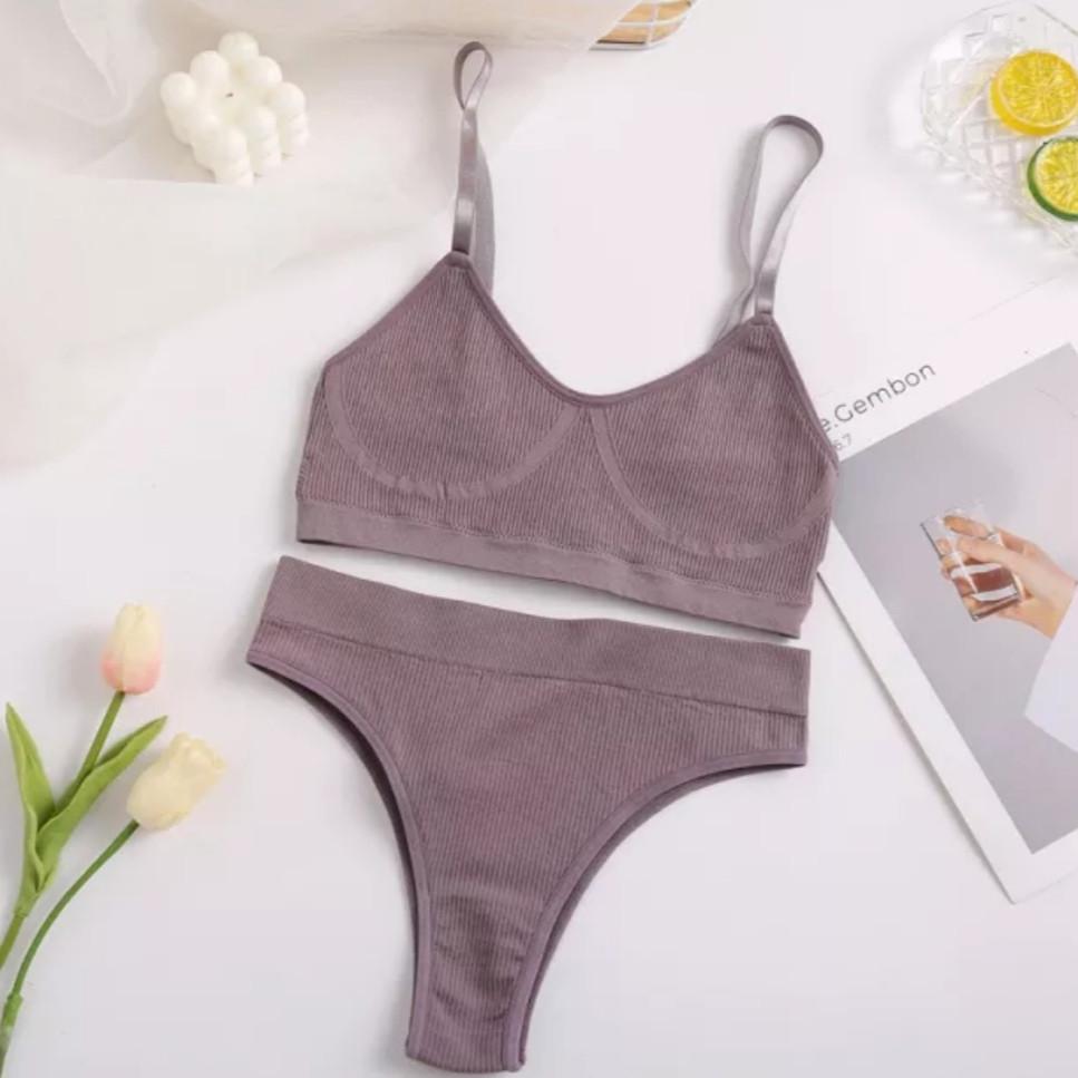 Комплект нижнего белья в рубчик L Темно-пудровый (1450) - фото 2 Комплект нижнего белья в рубчик L Темно-пудровый (1450) - фото 2