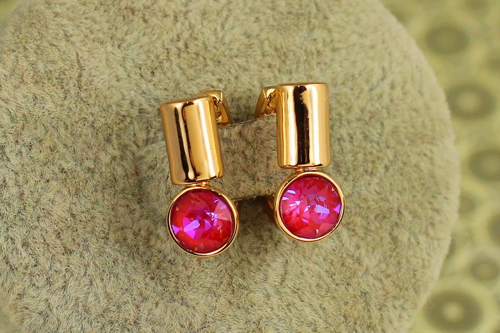 Серьги Xuping Jewelry Модуль с розовым камнем Сваровски 1,7 см Золотистый (34806442)