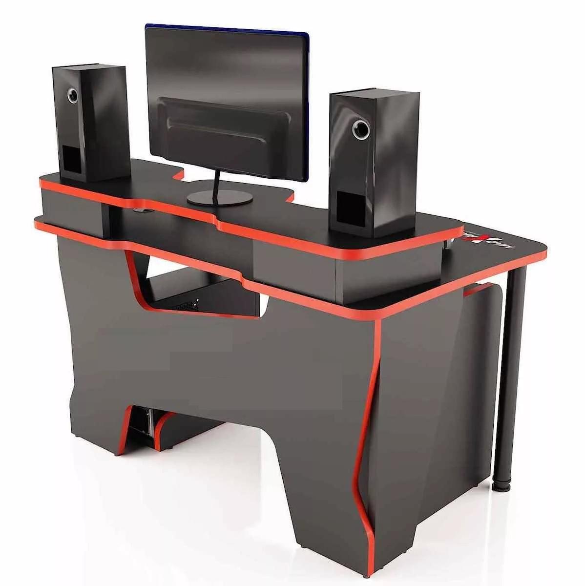 Стіл геймерський CNC mebli Comfort GT14N з надстройкою та ящиками 120 см Black/Red (10361) - фото 2