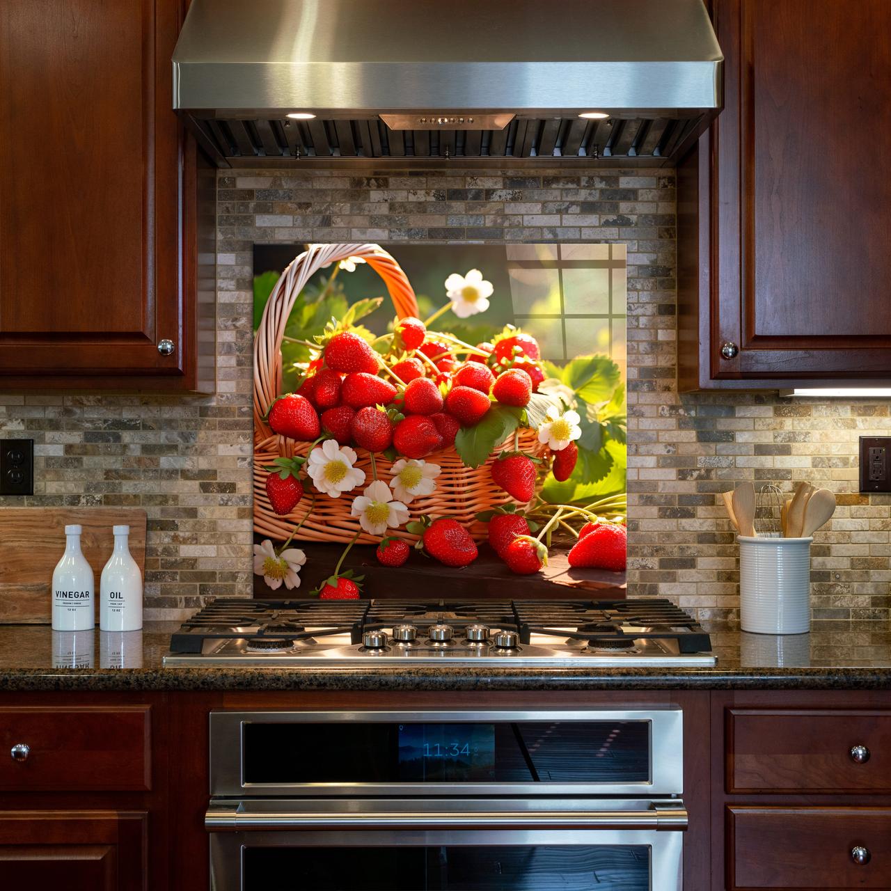 Стеклянная панель для кухни NovellaPrint Клубника 50х50 см (1030.4)