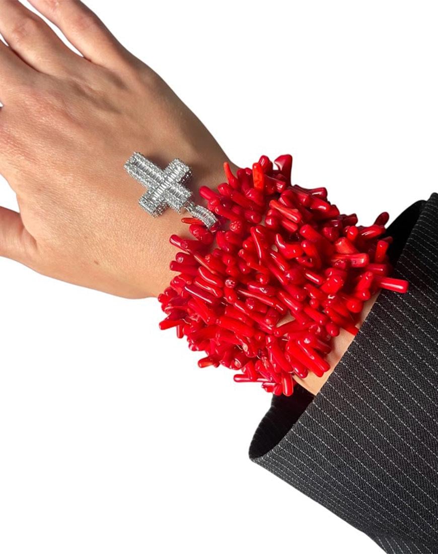Браслет корал з хрестом жіночий SMART JEWELRY червоний One size