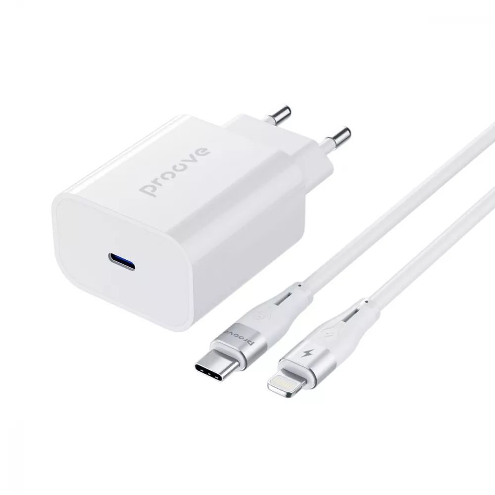 Сетевое зарядное устройство Proove Rapid 20W Type-C +Cable Type-C to Lightning White