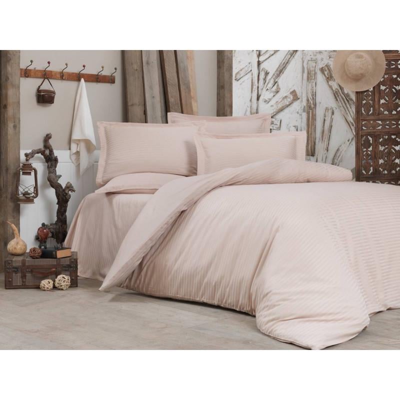 Постельное белье Meriset Elite сатин страйп семейное на резинке Light peach (550393-8) Постельное белье Meriset Elite сатин страйп семейное на резинке Light peach (550393-8)