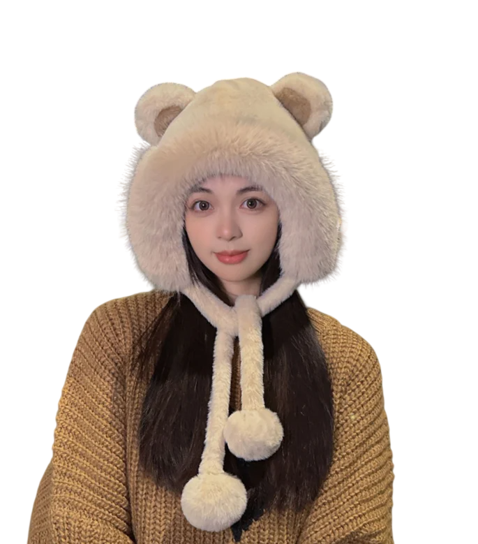 Шапка доросла хутряна з ведмежими вушками One size Бежевий (35-186-1282-БЕЖ)
