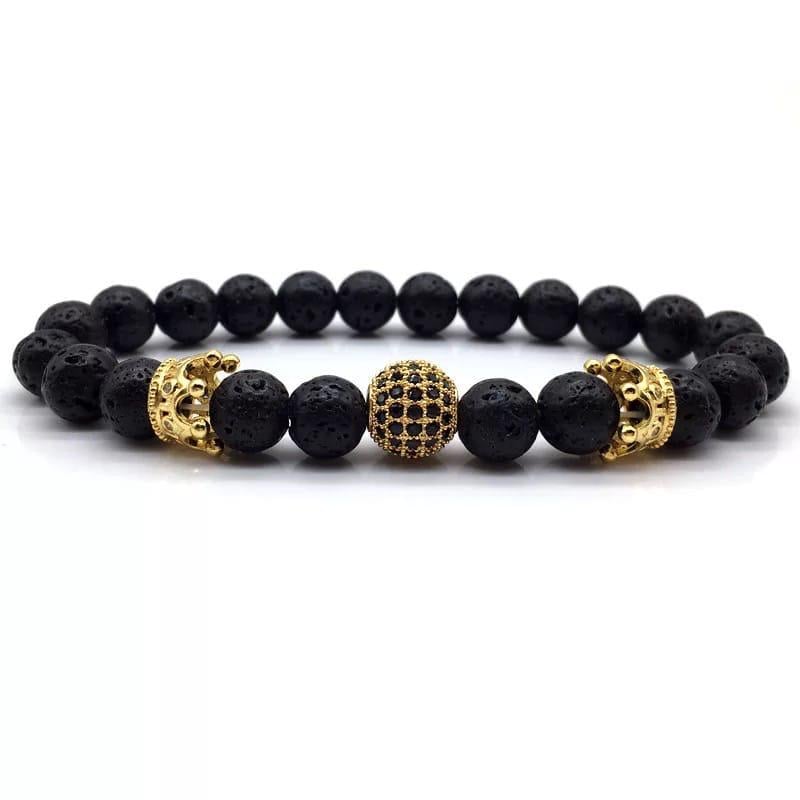 Браслет із лавового каменю з двома коронами р. 21 (30039)