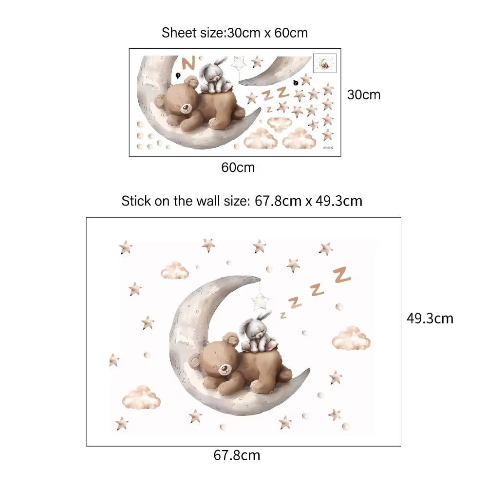 Наклейка вінілова Ведмедик із зайчиком на Місяці в дитячу кімнату на стіну для дівчаток і хлопчиків 30х60 см - фото 2 Наклейка вінілова Ведмедик із зайчиком на Місяці в дитячу кімнату на стіну для дівчаток і хлопчиків 30х60 см - фото 2