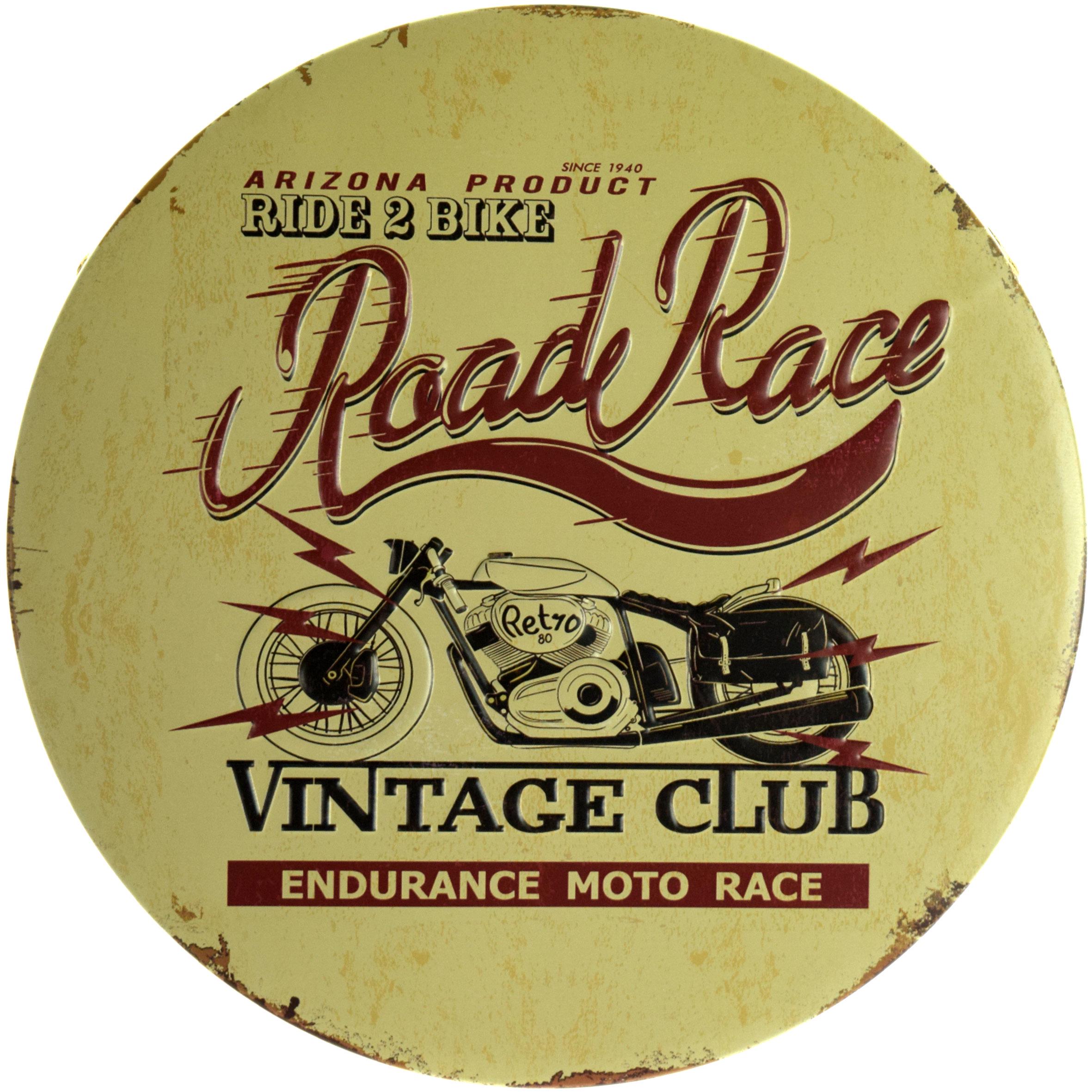 Табличка металлическая Дорожная Гонка/Road Race Vintage Club круглая 30 см