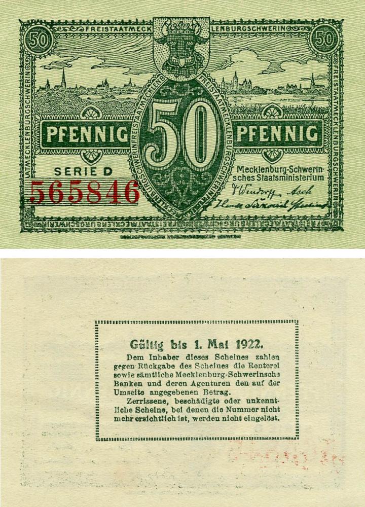 Колекційна банкнота Німеччина Нотгельд 50 пфеннігів 1922 F-VF Мекленбург Різновид 1 (Б18769)