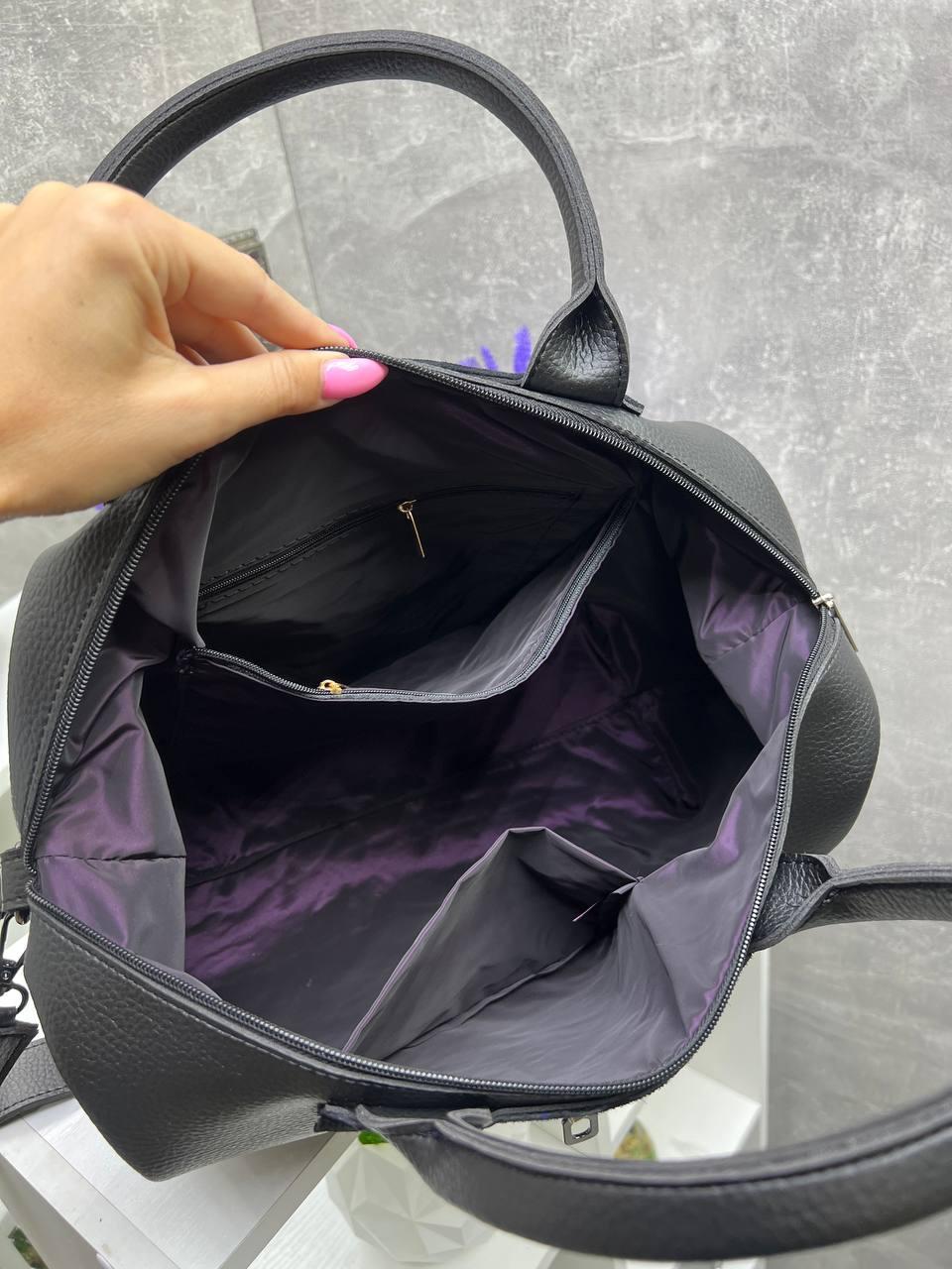 Сумка саквояж женская объемная из экокожи через плечо дорожная вместительная Черный с зеленым - фото 5 Сумка саквояж женская объемная из экокожи через плечо дорожная вместительная Черный с зеленым - фото 5