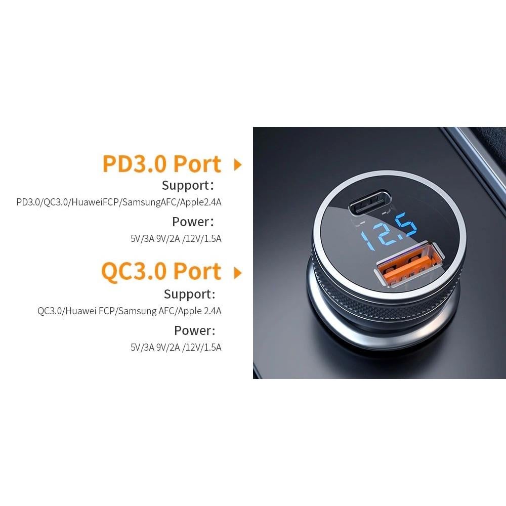 Зарядний пристрій автомобільний Essager USB+USB-C qc 3.0+PD 36 W Metall з дисплеєм (25397327) - фото 7 Зарядний пристрій автомобільний Essager USB+USB-C qc 3.0+PD 36 W Metall з дисплеєм (25397327) - фото 7