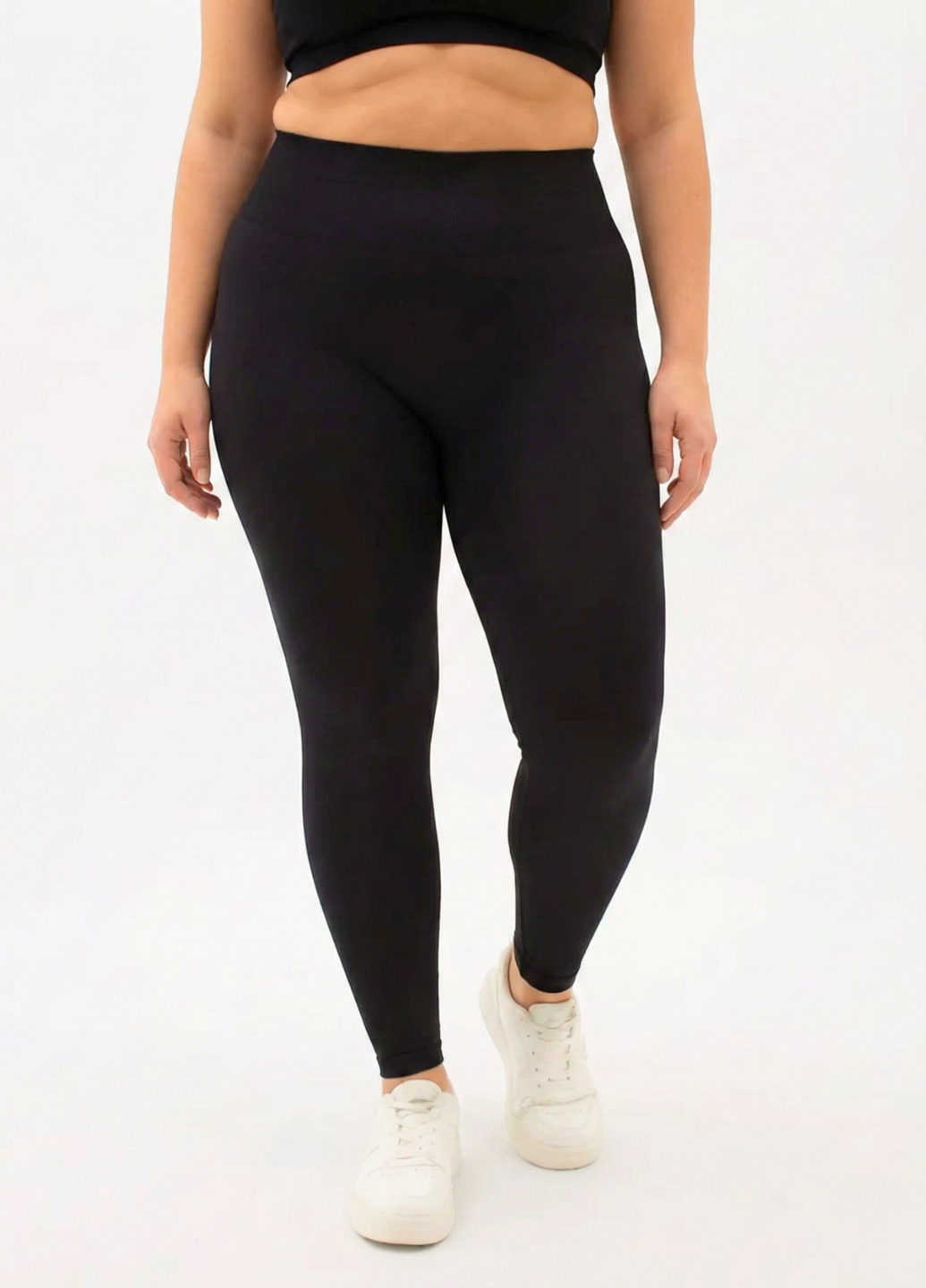 Лосины батал больших размеров с эффектом пуш ап гладкие однотонные с высокой посадкой 2XL Черный (70204/2XL) - фото 4