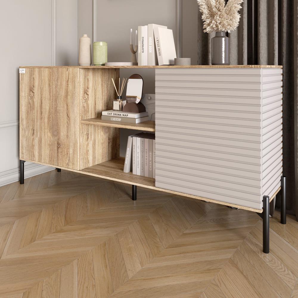 Комод открытый Lion Грей на черных металлических ножках Дуб Сонома/Кашемир (000-000-2235) - фото 1 Комод открытый Lion Грей на черных металлических ножках Дуб Сонома/Кашемир (000-000-2235) - фото 1