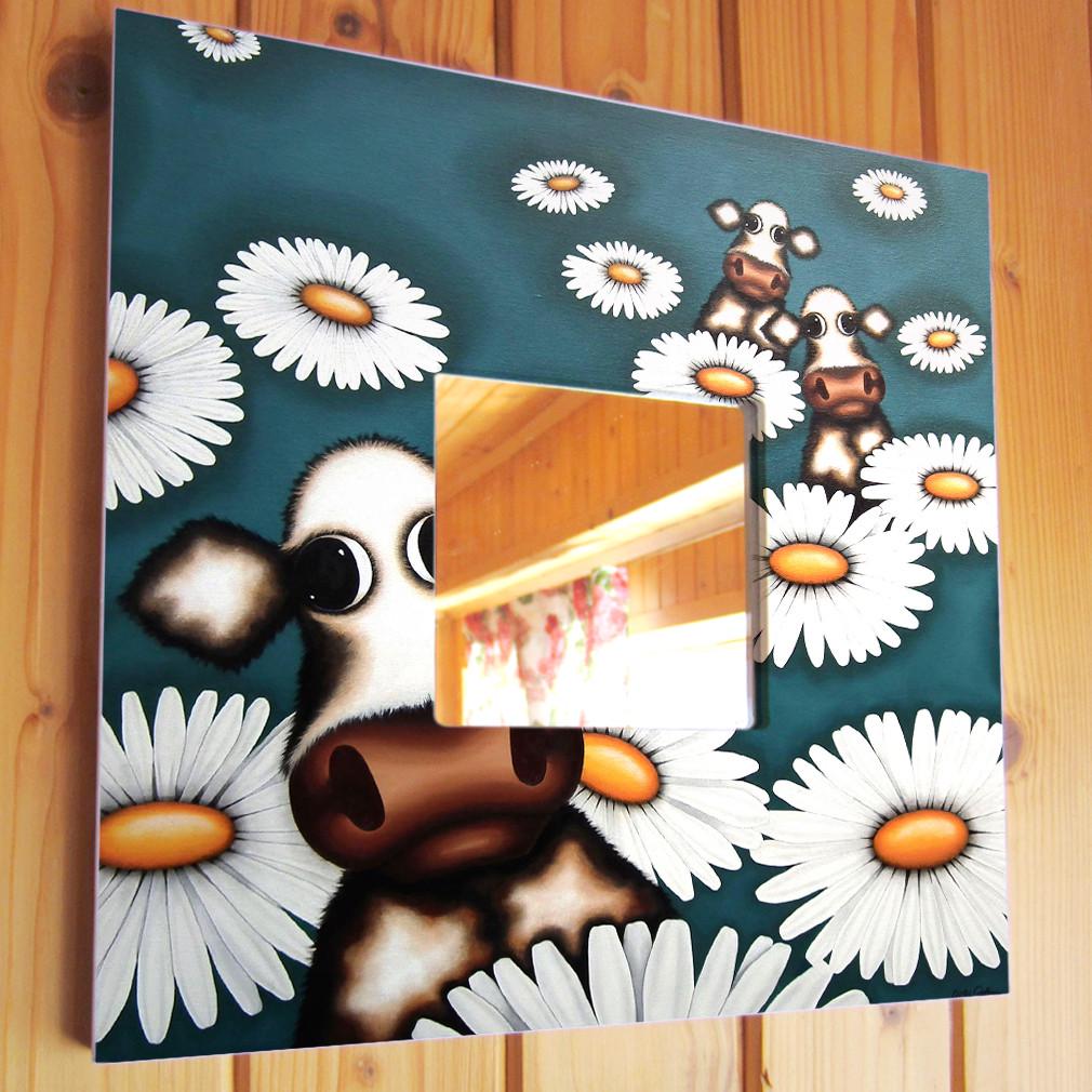 Зеркало декоративное Коровы в ромашках 260х260 мм (M03809)