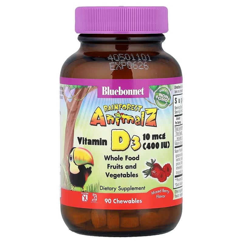 Витамин D3 Bluebonnet Nutrition Rainforest Animalz 90 жев. таб