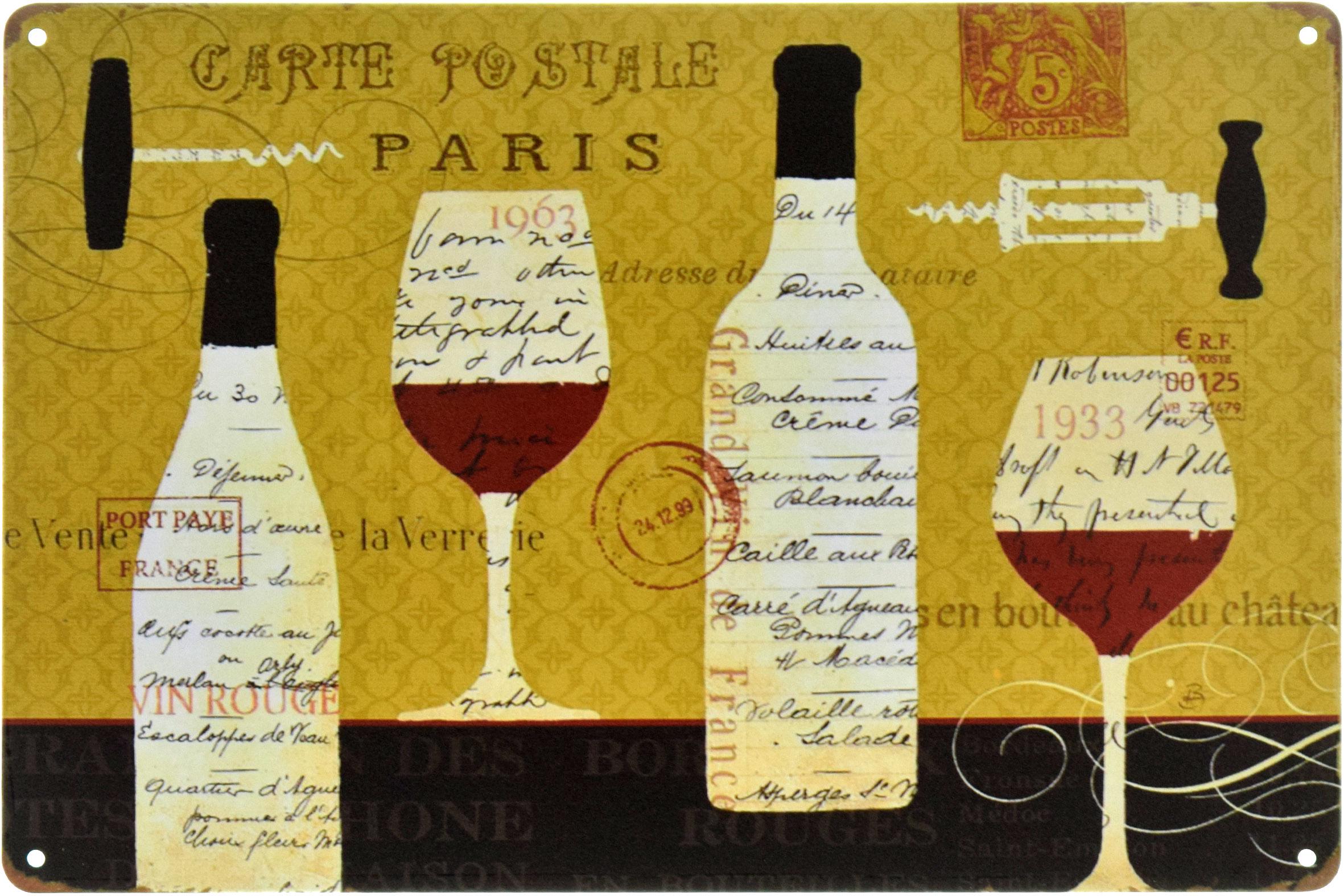 Табличка металева Carte Postale Paris Bottle Retro 20x30 см